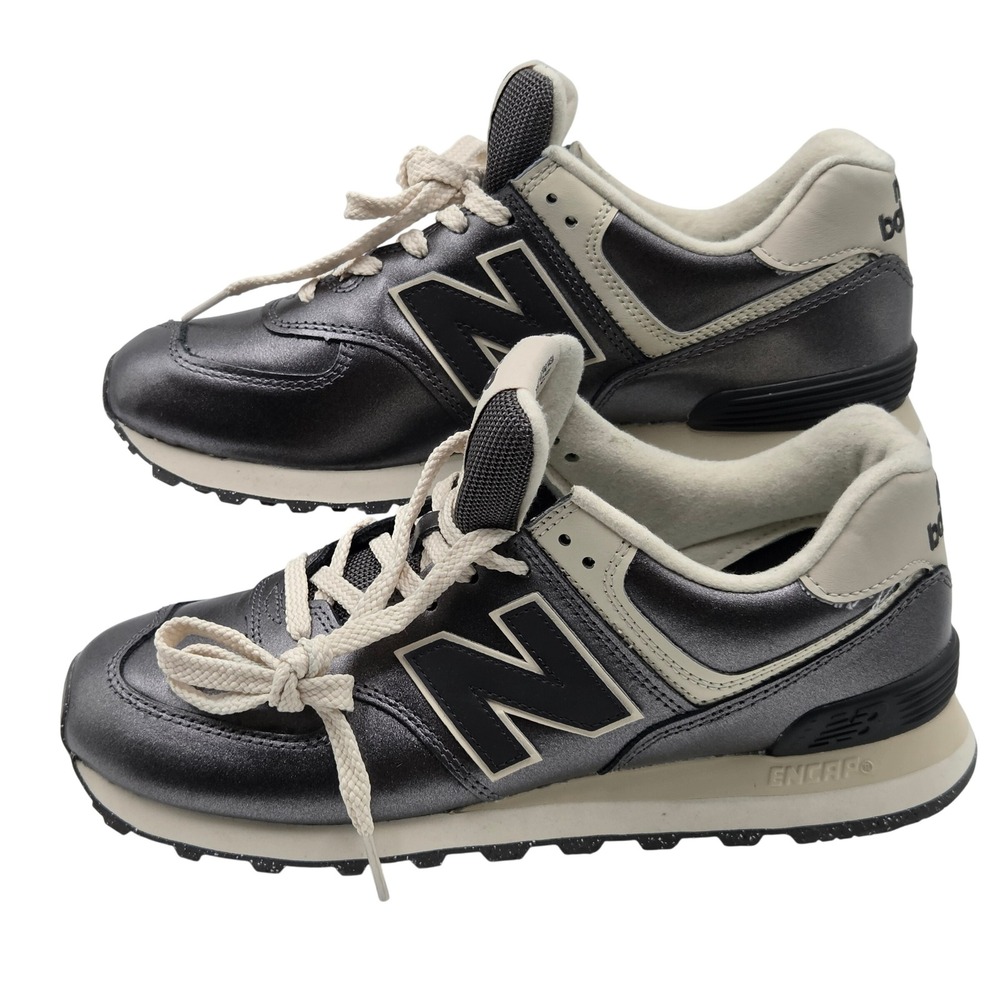 New Balance 574 Sneakers Womens 9.5 Metallic Gunmetal Grey Sneakers WL574MGS